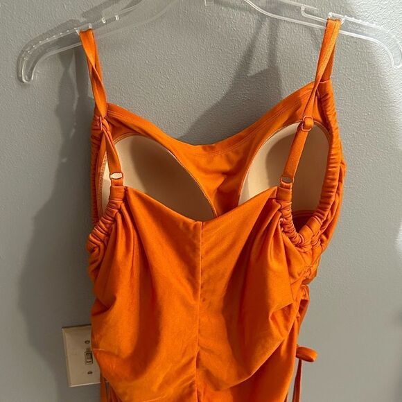Metallic SideRuched HighLeg Cheeky OnePiece Swimsuit FeNoelxTarget Orange NWT 1X - Picture 8 of 16